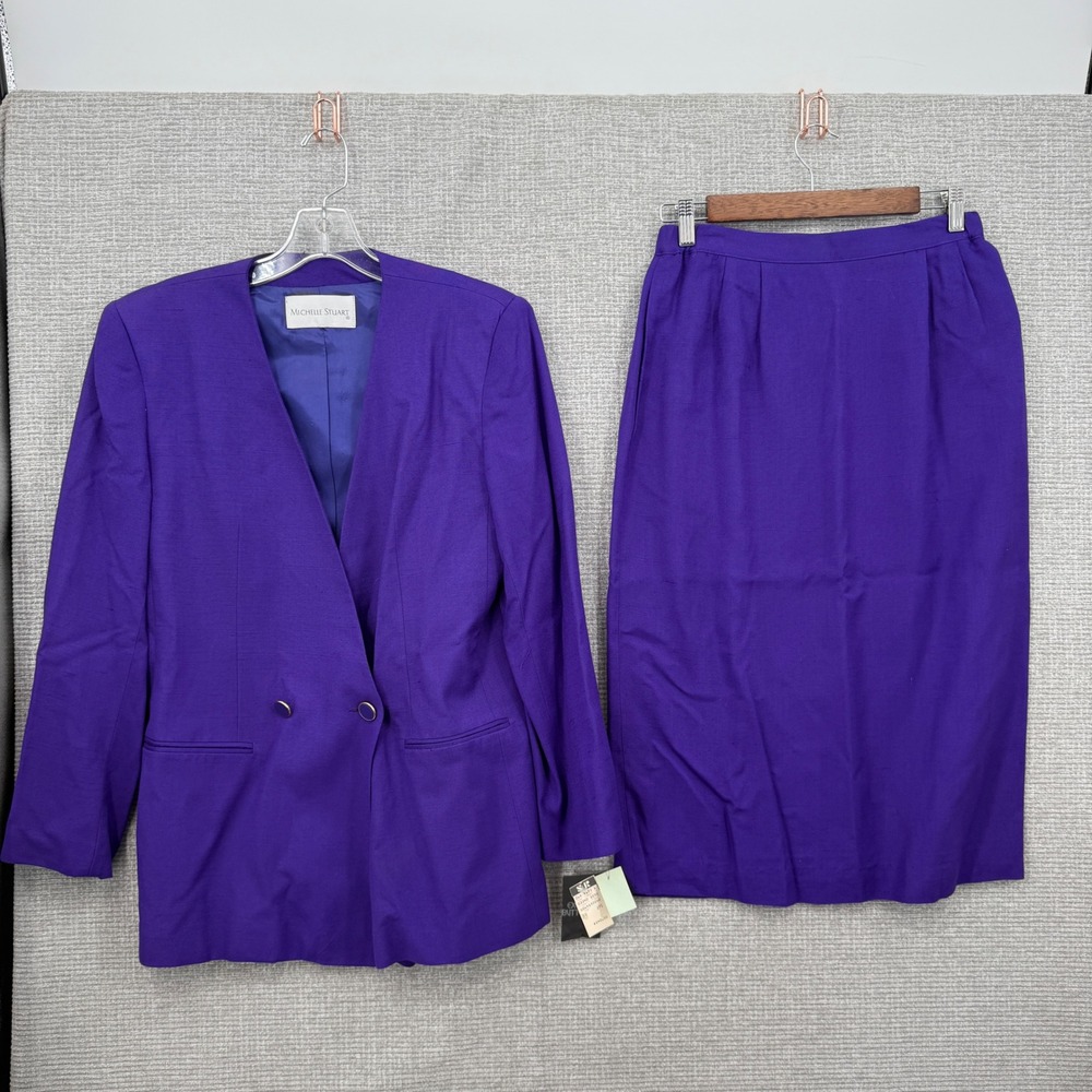 Vtg Michelle Stuart Skirt Power Suit Women 10 Purple 2PC Set Office Colorcful